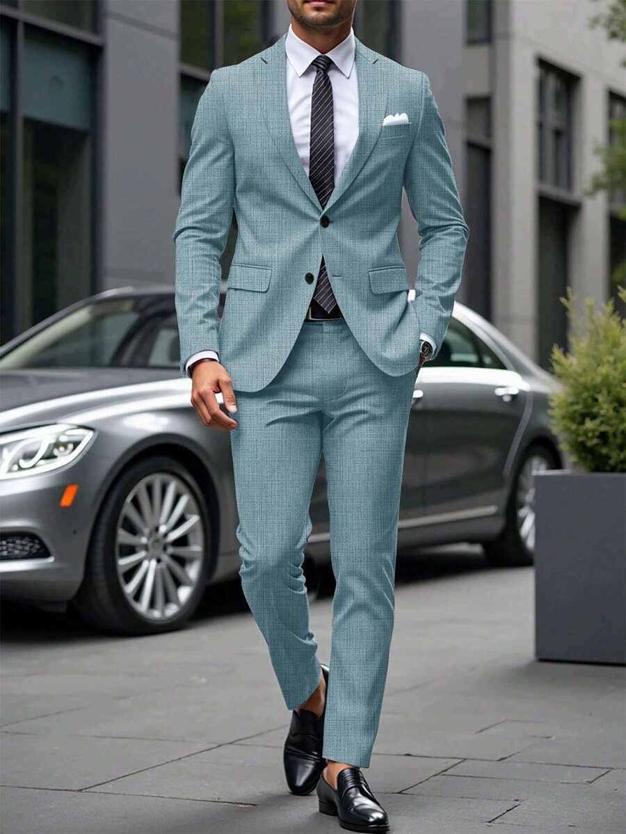 Shein Modrý Pánský Jednořadý Elegantní Oblek XL 1LA