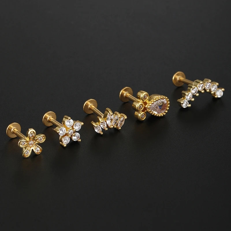 Piercing de acero inoxidable para mujer, pendientes de cristal Labret para