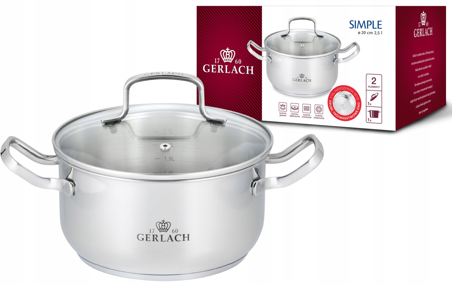 Gerlach garnek z pokrywką Simple 2,5L 20cm