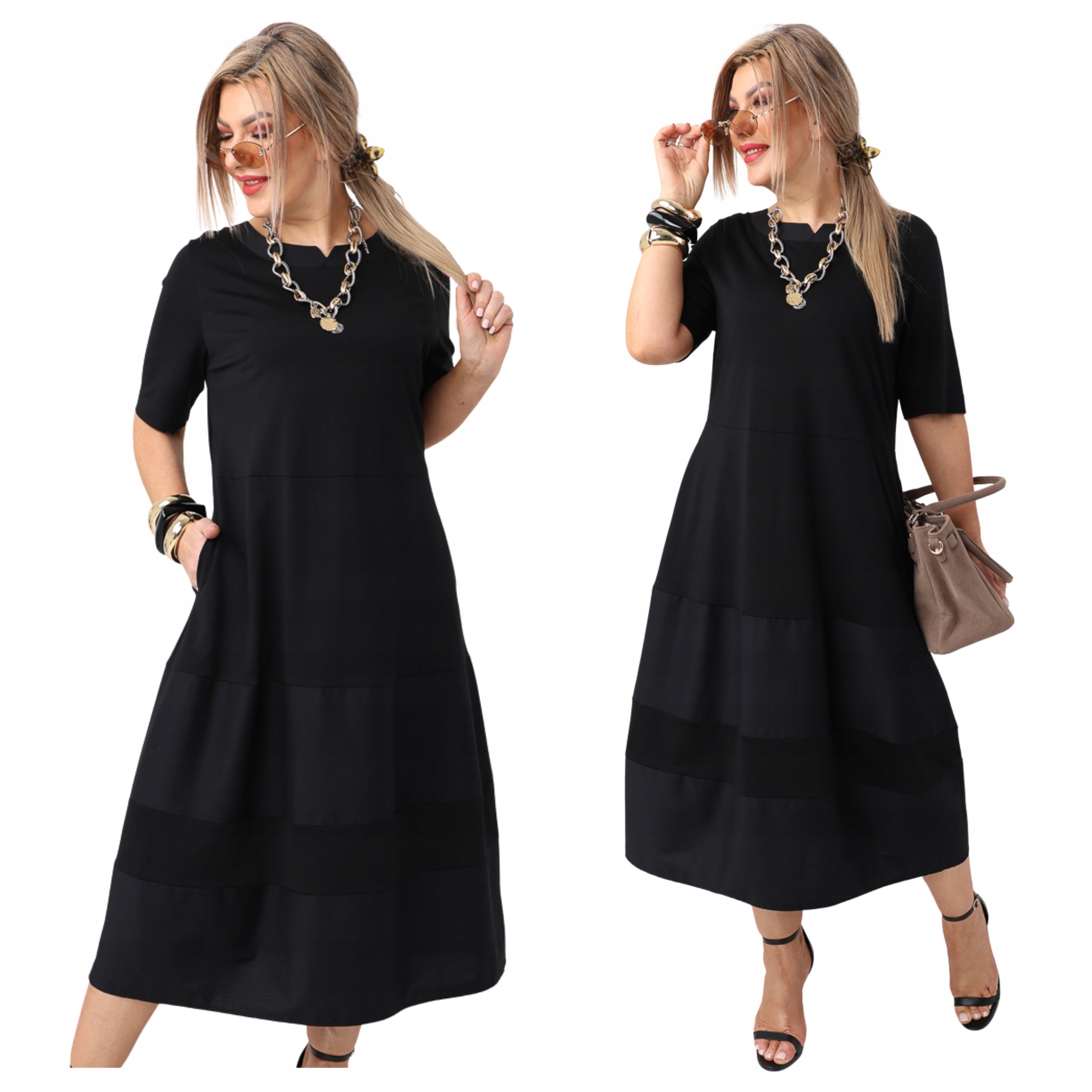 Sukienka rozkloszowana z kieszeniami Polski Producent duże rozmiary zwiewna