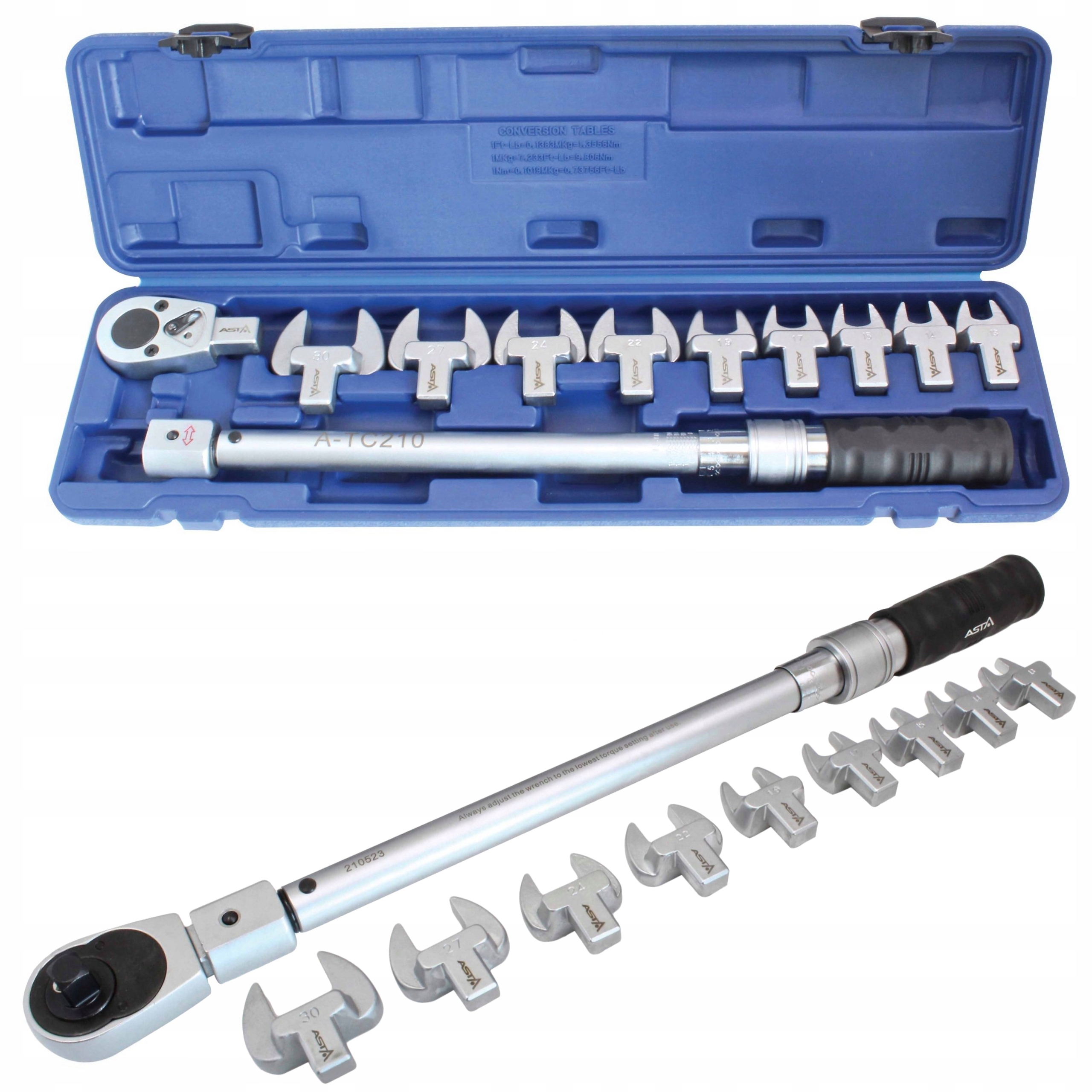 Sada Momentový Kľúč 40-210 Nm Vymeniteľné Koncovky 13-30 mm