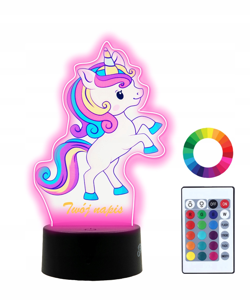 

Lampka Nocna z Nadrukiem 3D Led Jednorożec Imię
