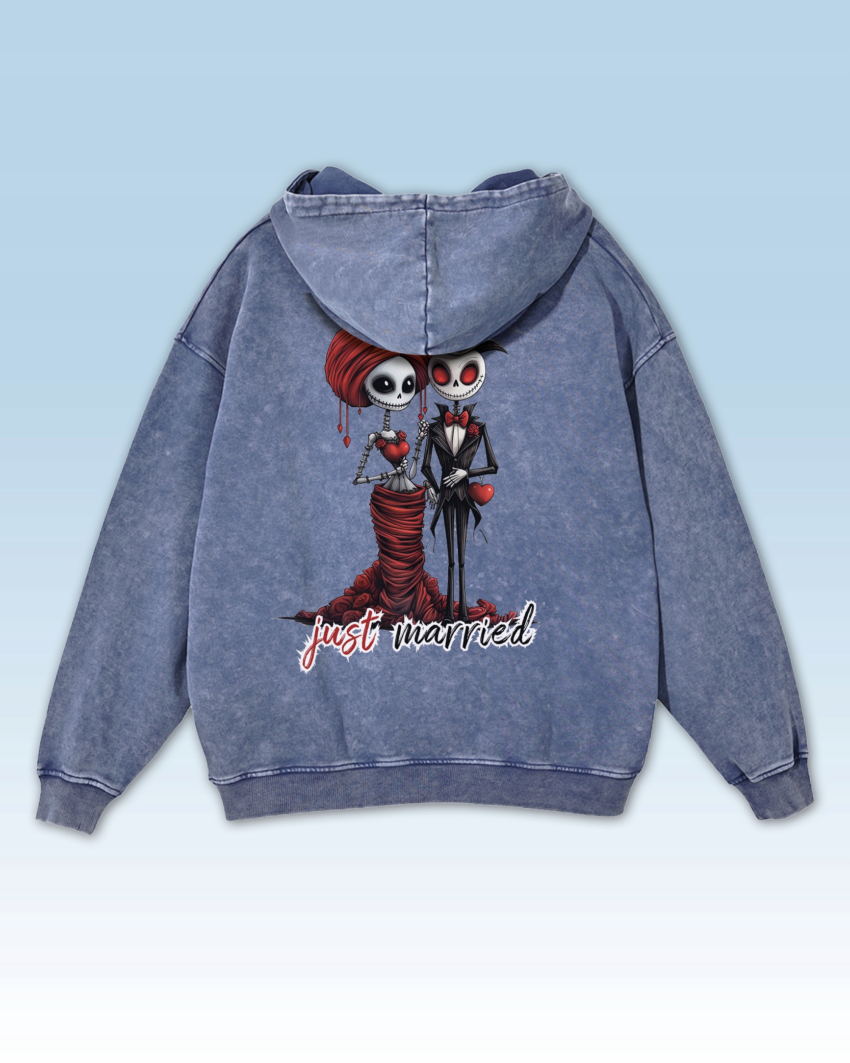 Mikina Just Married Pár Mladí novomanželé Gotický horor Modrá L