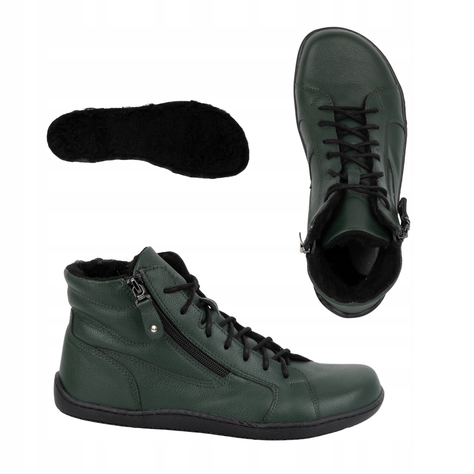 Dámské minimalistické kožené zimní boty barefoot 1261 zelené 40