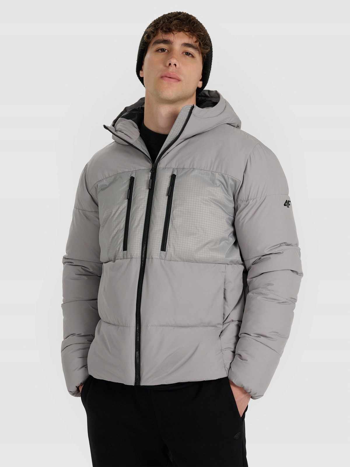 4F Pánská péřová bunda šedá 3XL