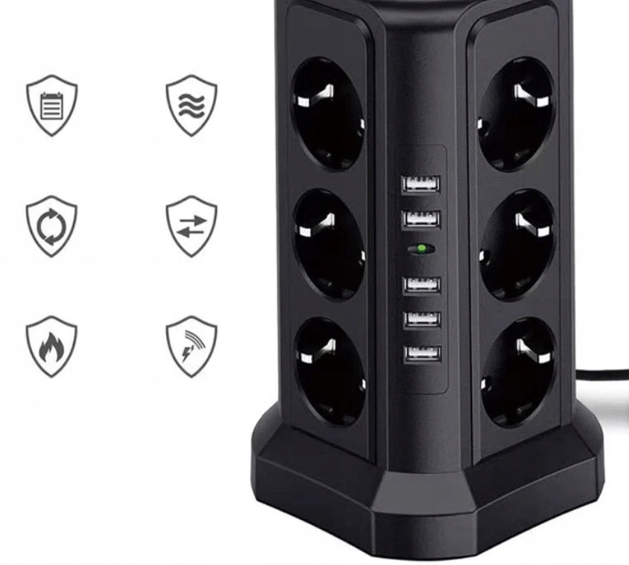 Pionowa listwa zasilająca RegMag 12 gniazd i 5 USB – Do domu i przestrzeni biurowej