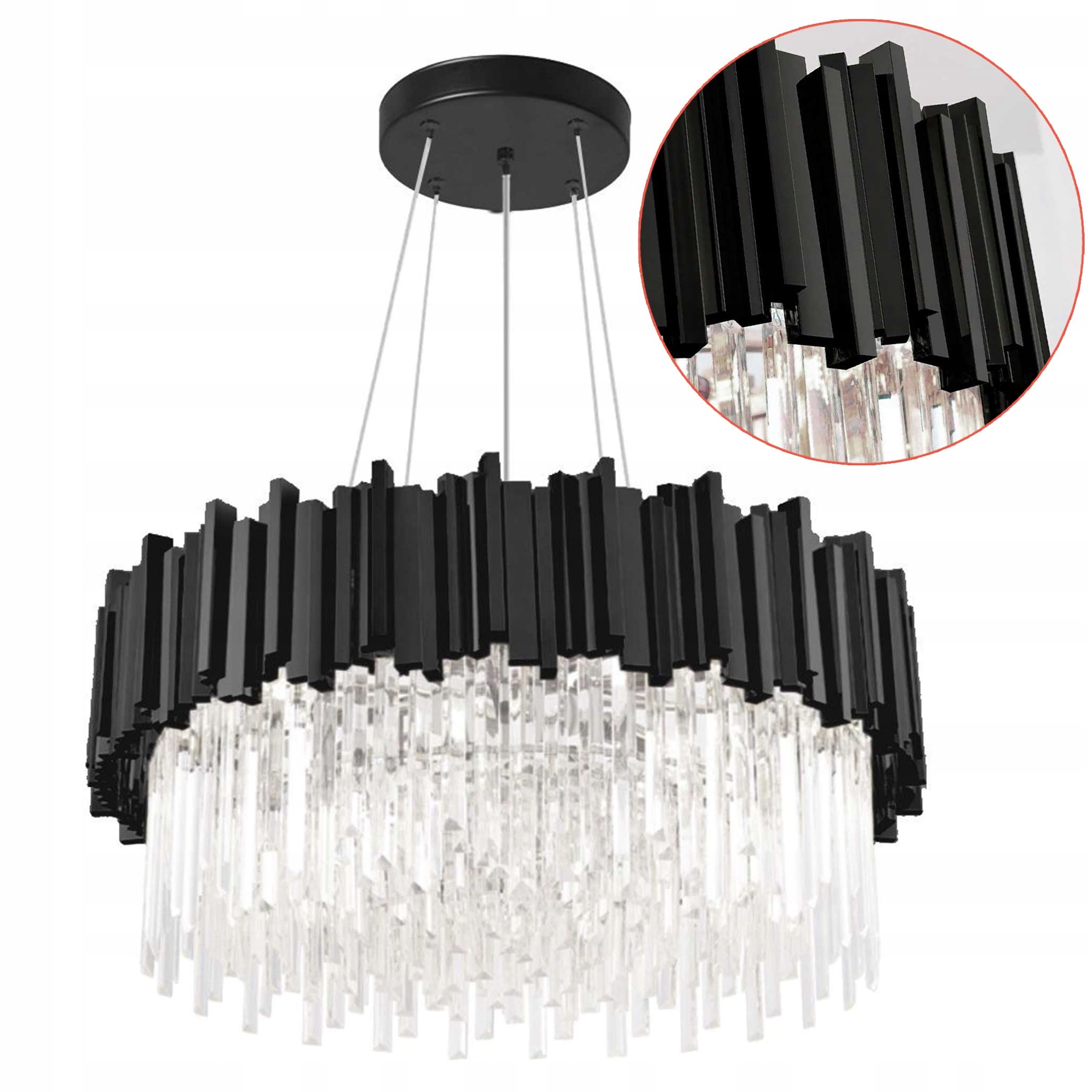 Čierna stropná lampa s kryštálmi Stropné Svietidlo Okrúhly čierny matný kovový sklo