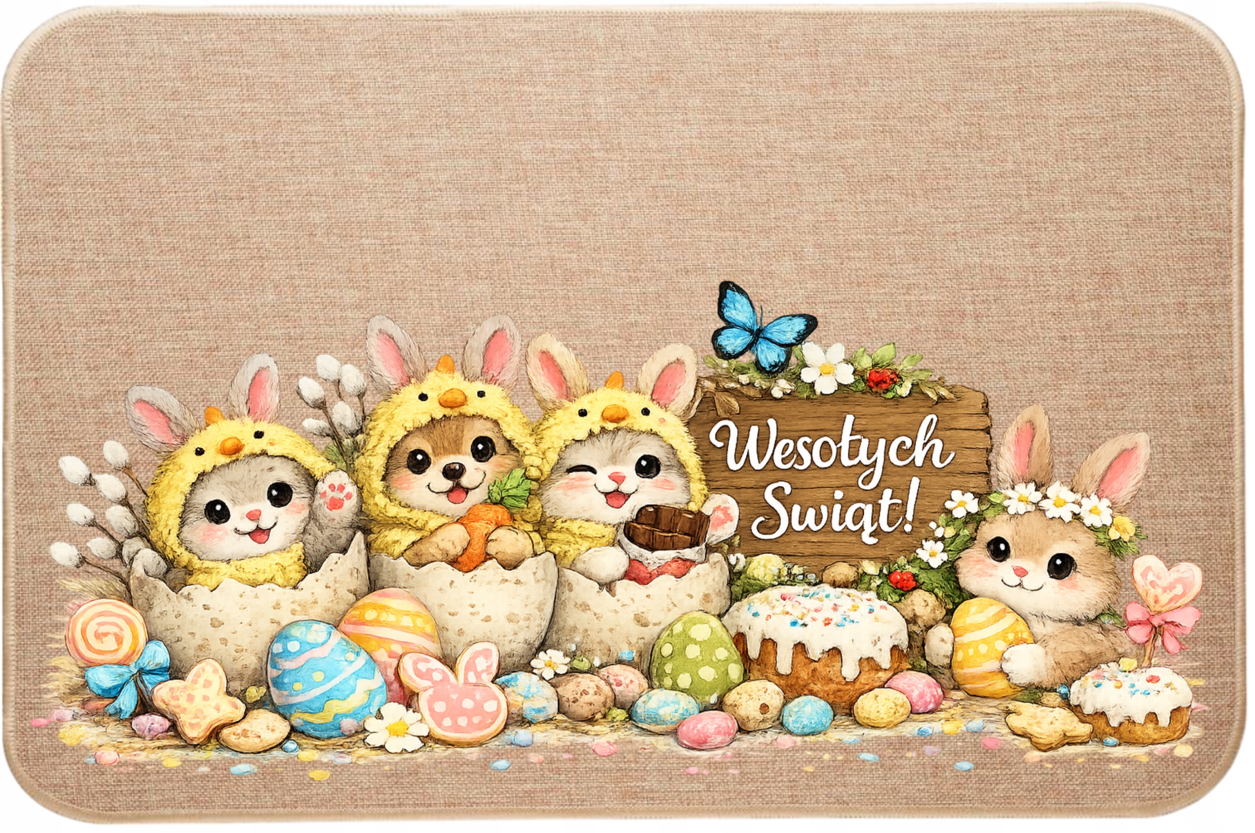 Lněná rohožka pod dveře Veselé Velikonoce