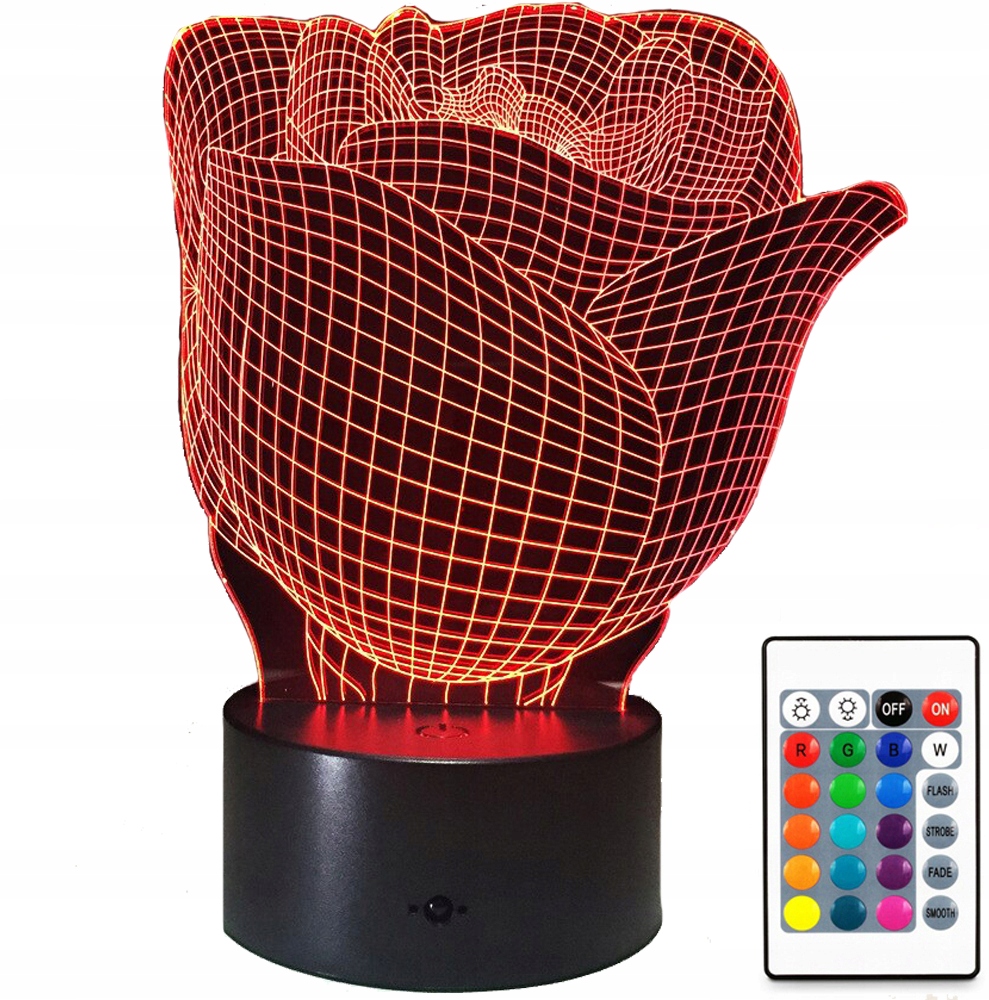 

Lampka Nocna 3D Led Róża Różne Pilot