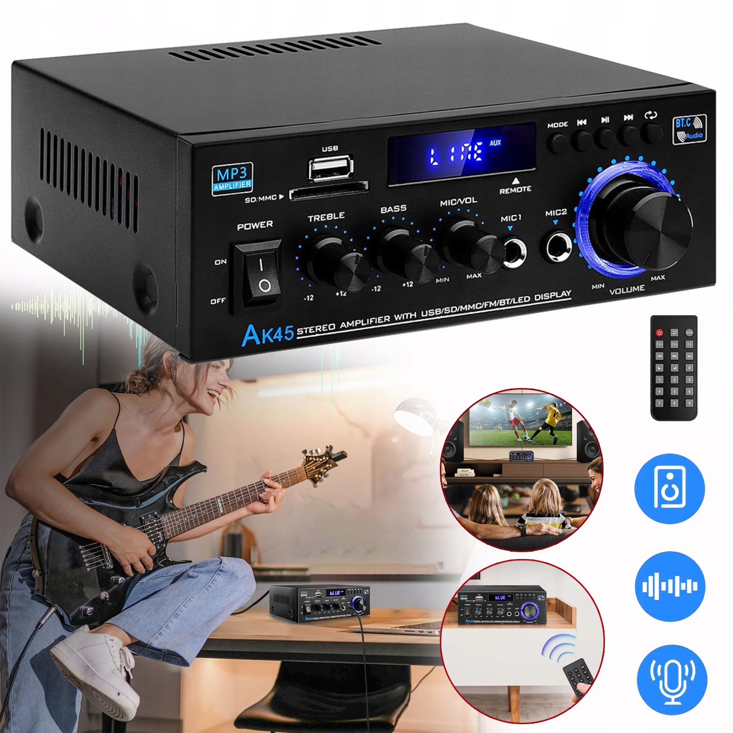 Stereo Zesilovač, 2 Kanály Digitálního Zesilovače Zvuku S Usb, 12 V/220 V