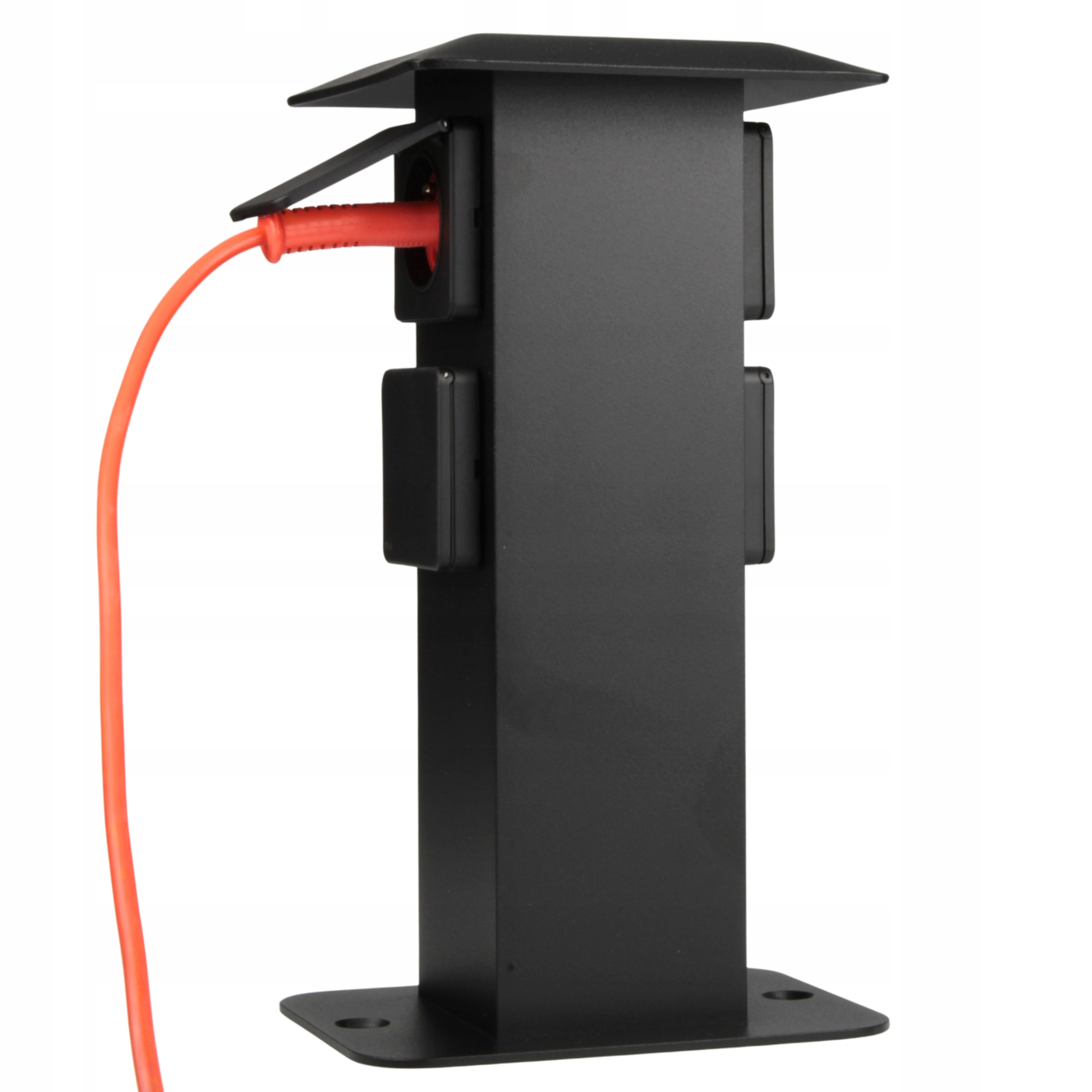 Elektryczny Słupek Ogrodowy z Czterema Gniazdami Zasilający Czarny