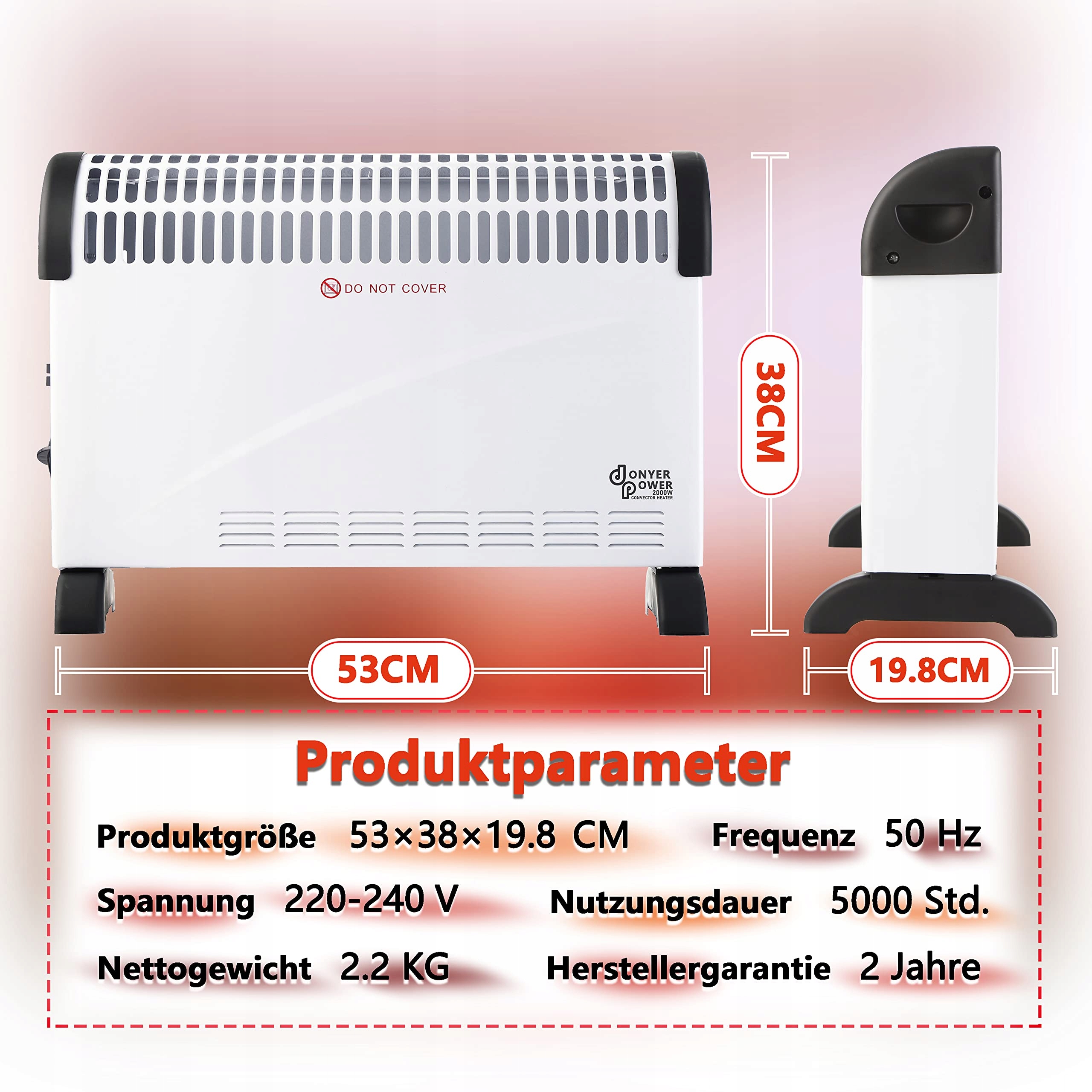 DONYER POWER Grzejnik Konwektorowy 2000W Z Regulowanym Termostatem Wersja 2 — miniatura 6