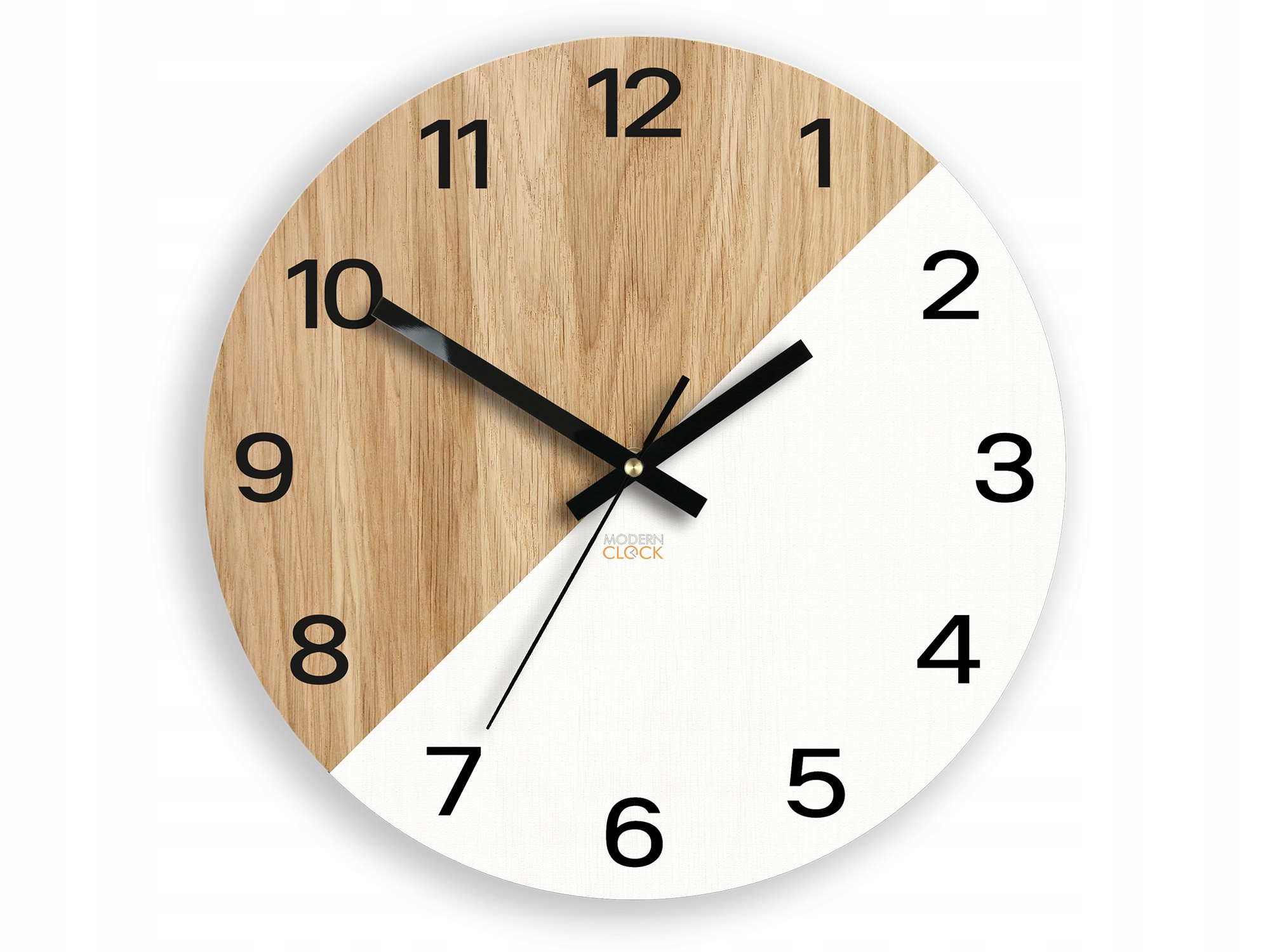 Zegar ścienny drewniany OKSFORD Biały 33cm Cichy Kolor beżowy biały czarny odcienie brązowego