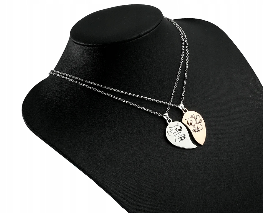 Naszyjnik Przyjaźni Stich Disney Lilo & Stitch BFF BEST FRIENDS Dla Par 2 Kolor srebrny