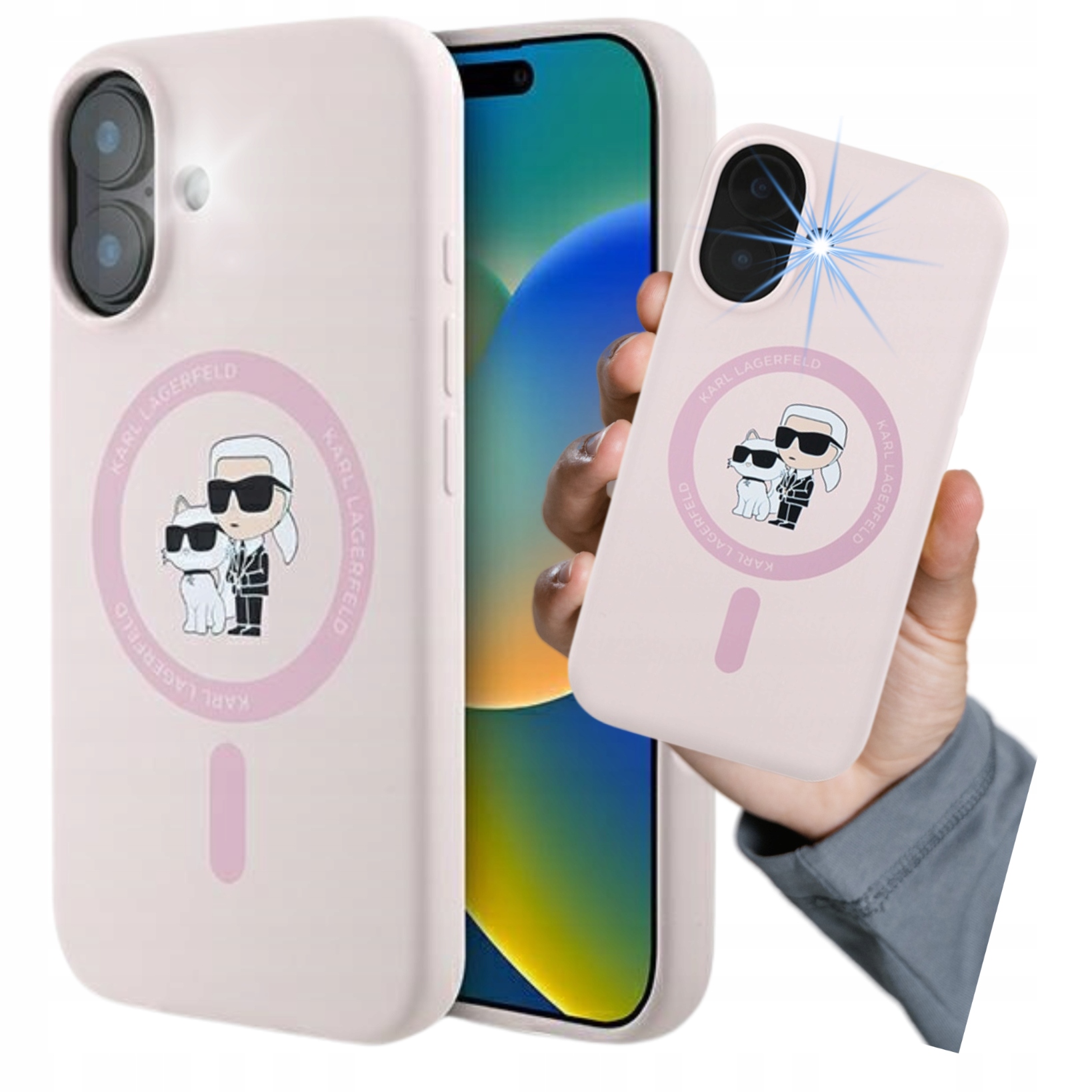 Etui do iPhone 16, Karl Lagerfeld Silicone Karl&Choupette do MagSafe