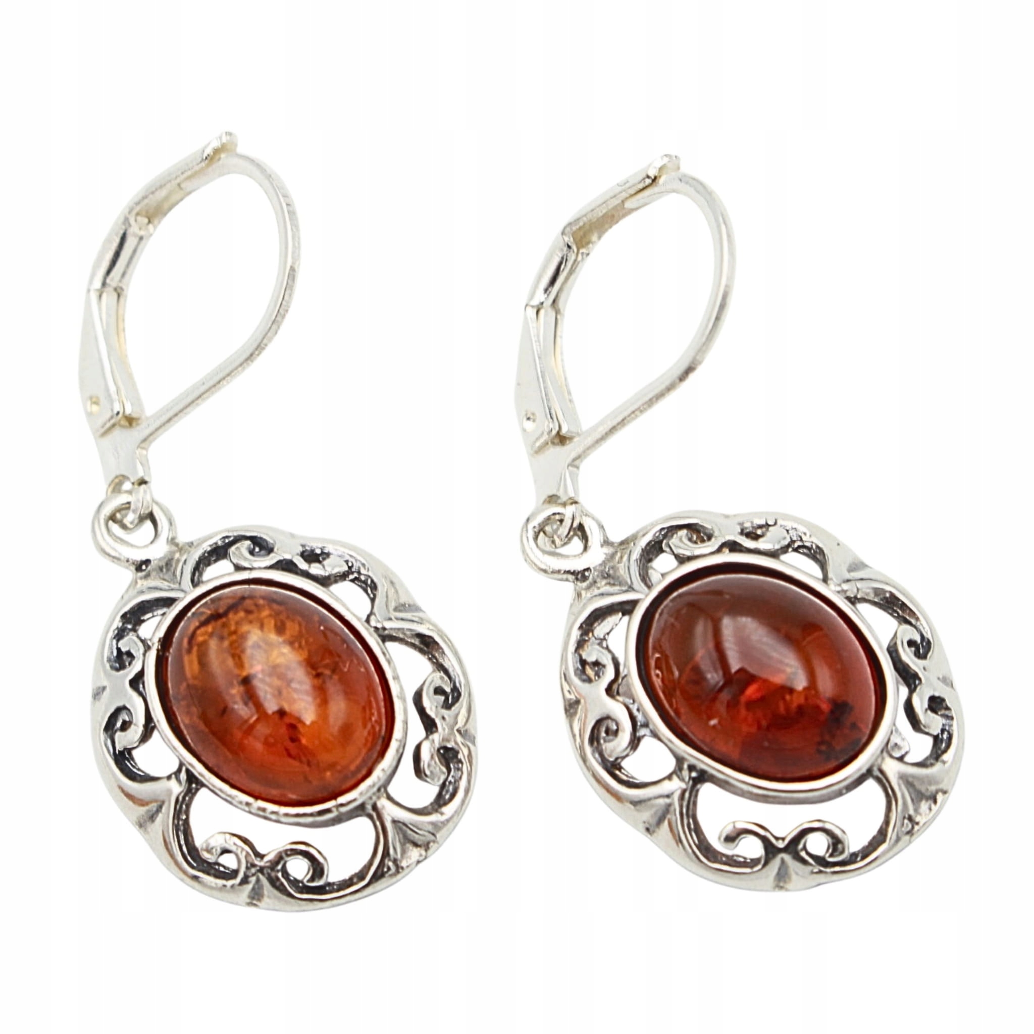 Stříbrné Náušnice s přírodním jantarem Hnědé