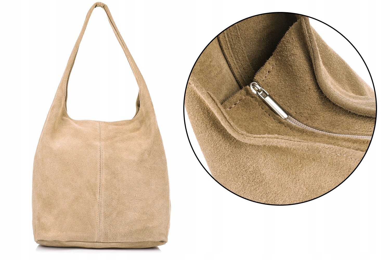 Dámská kožená semišová kabelka prostorná shopperka A4 klasická italská kůže