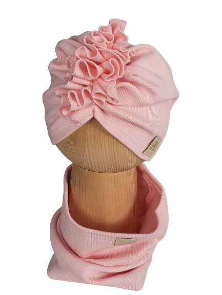 

Komplet, Turban + Komin, Prążek, Róż, 48cm-51cm