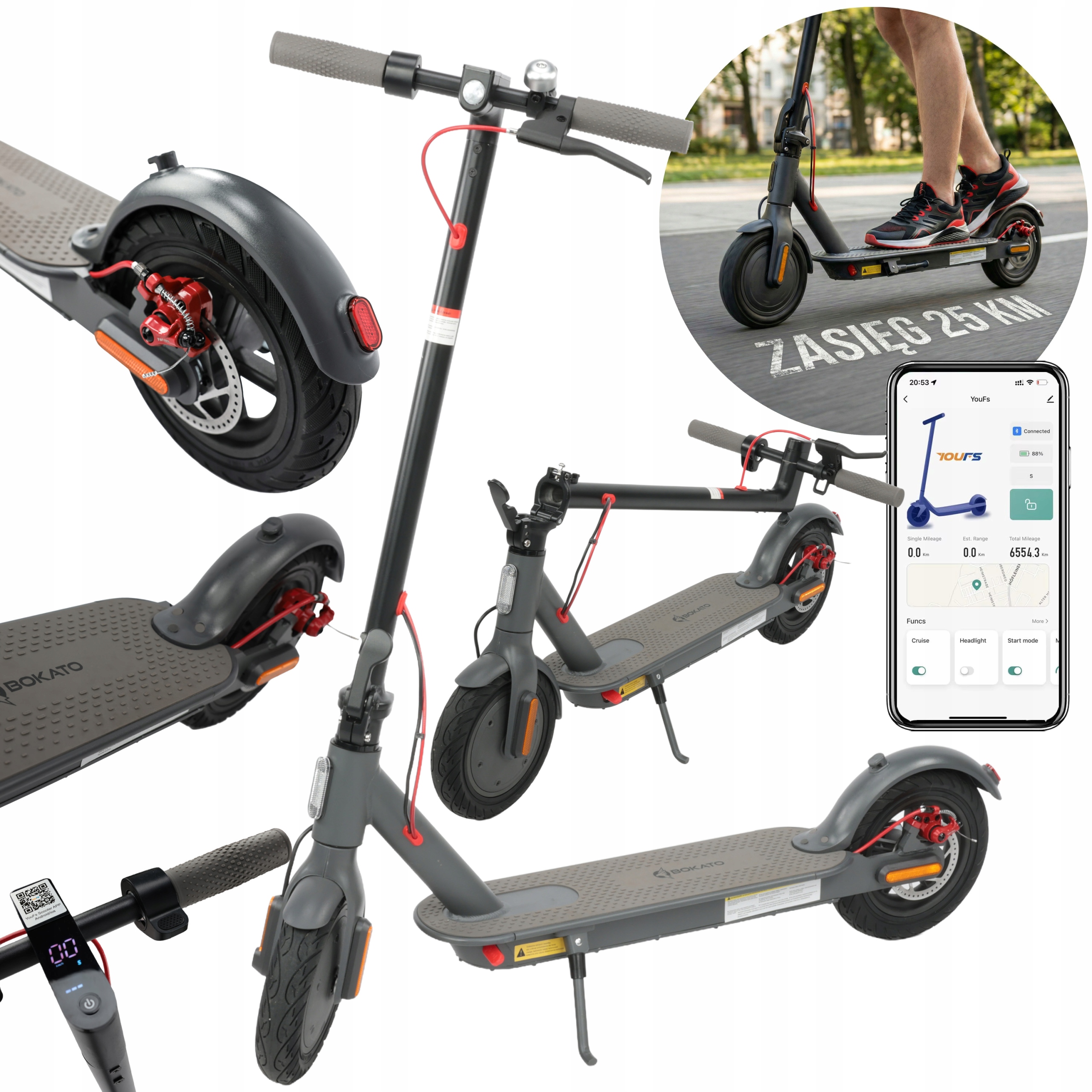 Hulajnoga Elektryczna Dla Dorosłych 14 Kg 350 W Zasięg 25 Km Bokato