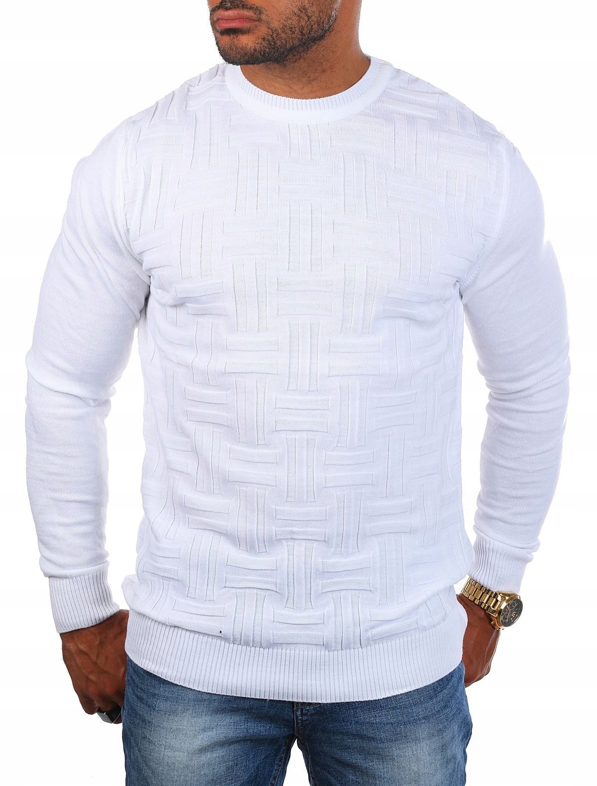 Pánský svetr elegantní klasický tenký svetřík bílý XXL