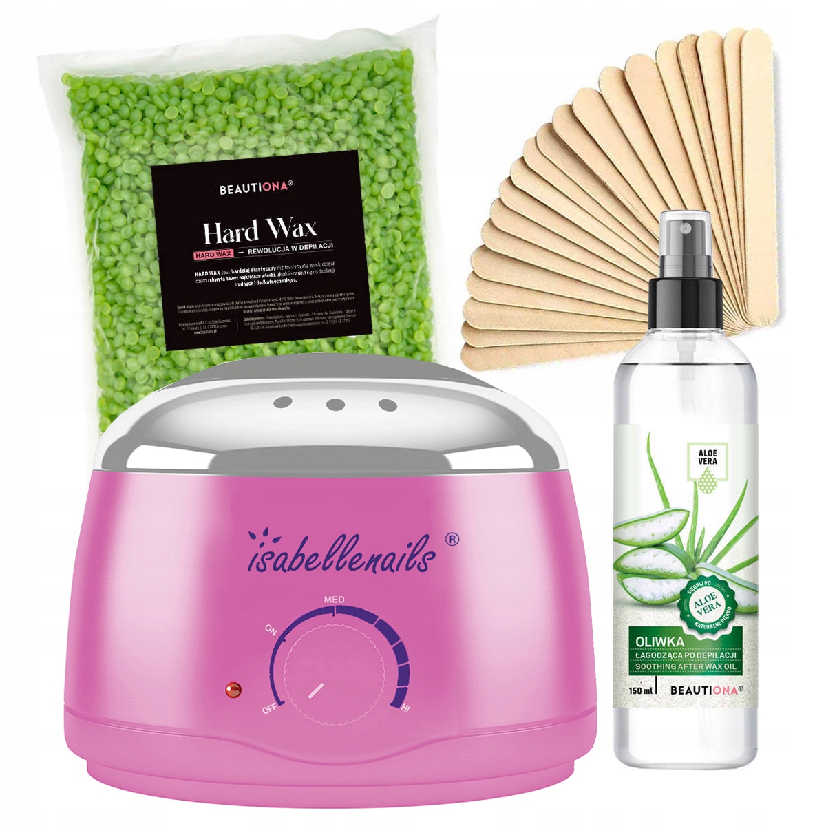 Sada Pro Depilaci Ohřívač Tvrdý Vosk Zelený 1 Kg Olivový Aloe