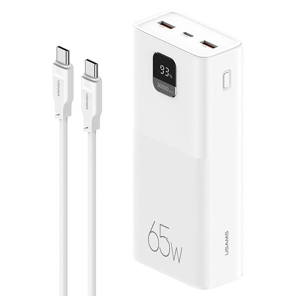 Powerbank Usams PB68 30000mAh 65W Pd/qc 3.0 Usb-c biały z kablem