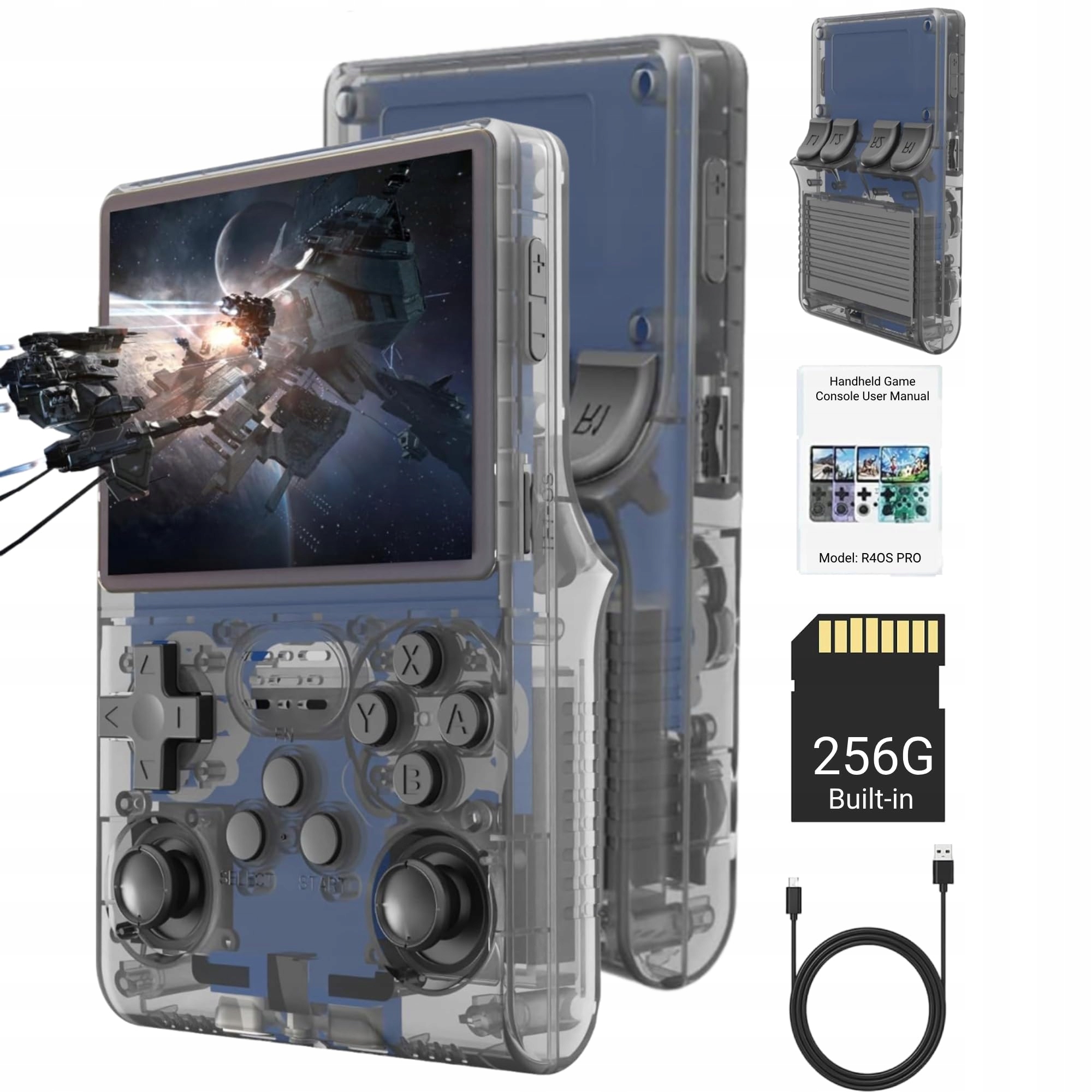 256GB R40S Przenośna Konsola Do Gier Retro 30000 Gier 3.5 Ips Biały