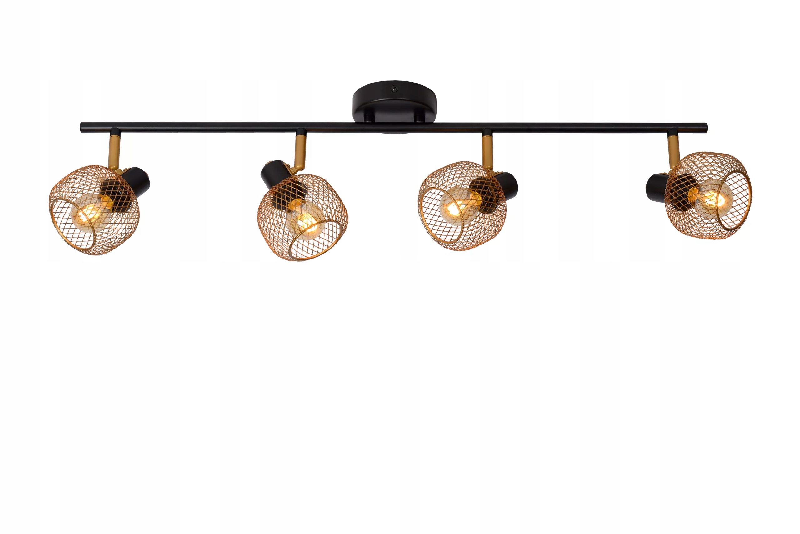 Čierna zlatá stropná lampa 4 kovové reflektory s drôtenými tienidlami Lucide