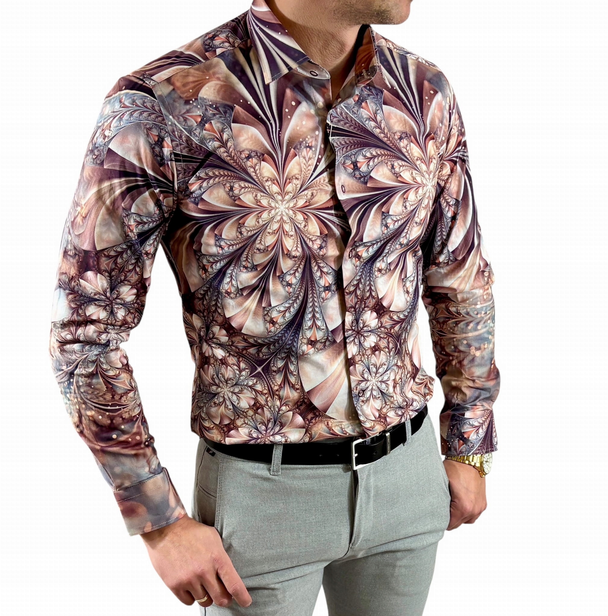 Košile slim fit elastan digitální potisk ESP016 vzor-05 M