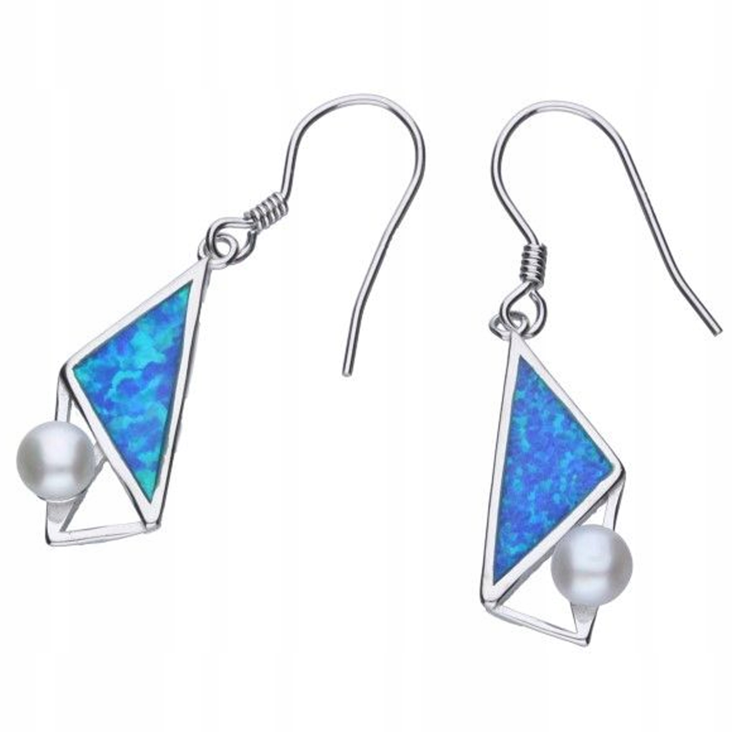 Stříbrné náušnice 925, moderní, zdobené opálem a perlou na biglu, dárek