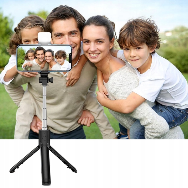 SELFIE STICK KIJEK TRIPOD STATYW + PILOT BLUETOOTH + LAMPA LED 63 CM - PRO Obsługiwane systemy operacyjne Android iOS Windows