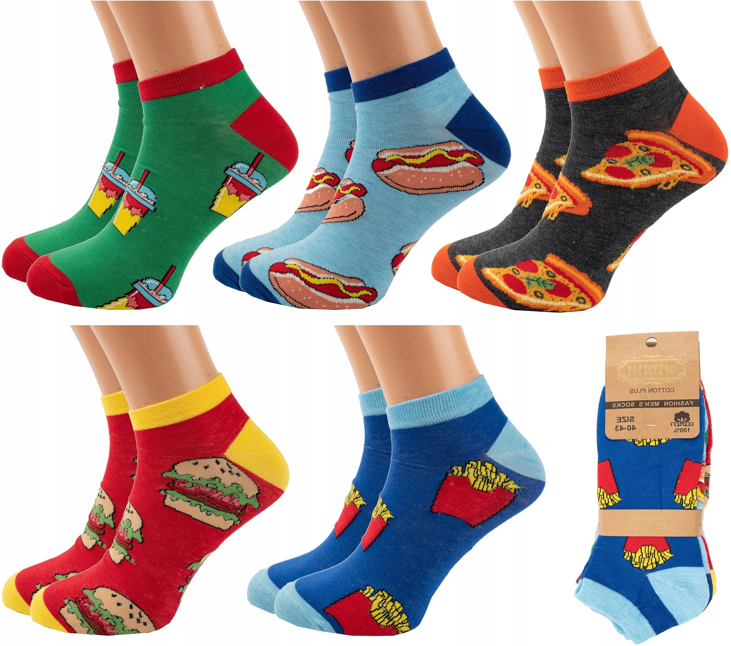 

5PAR Męskie Stopki Bawełniane skarpety Kolorowe