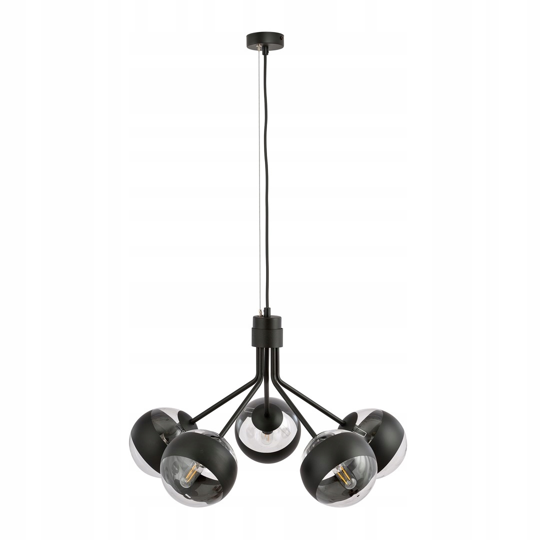 Černá moderní lustrová lampa Emibig Nova 5 s pruhovanými stínítky