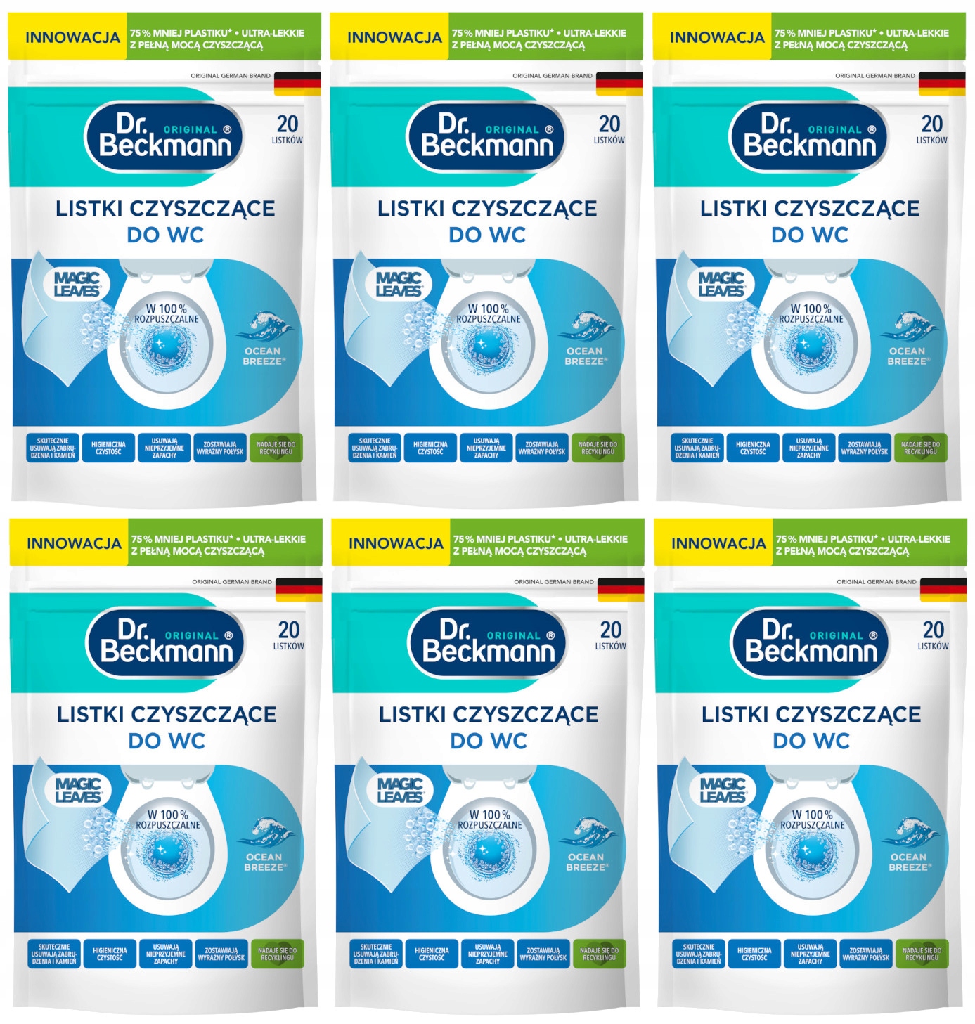 Levně 6 x Dr. Beckmann Magic Leaves Lístky na čištění Wc Kámen a Špína Bio x20