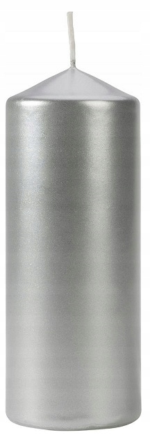 

Świeca walec srebrny metalik nie kapie 15cm 6cm