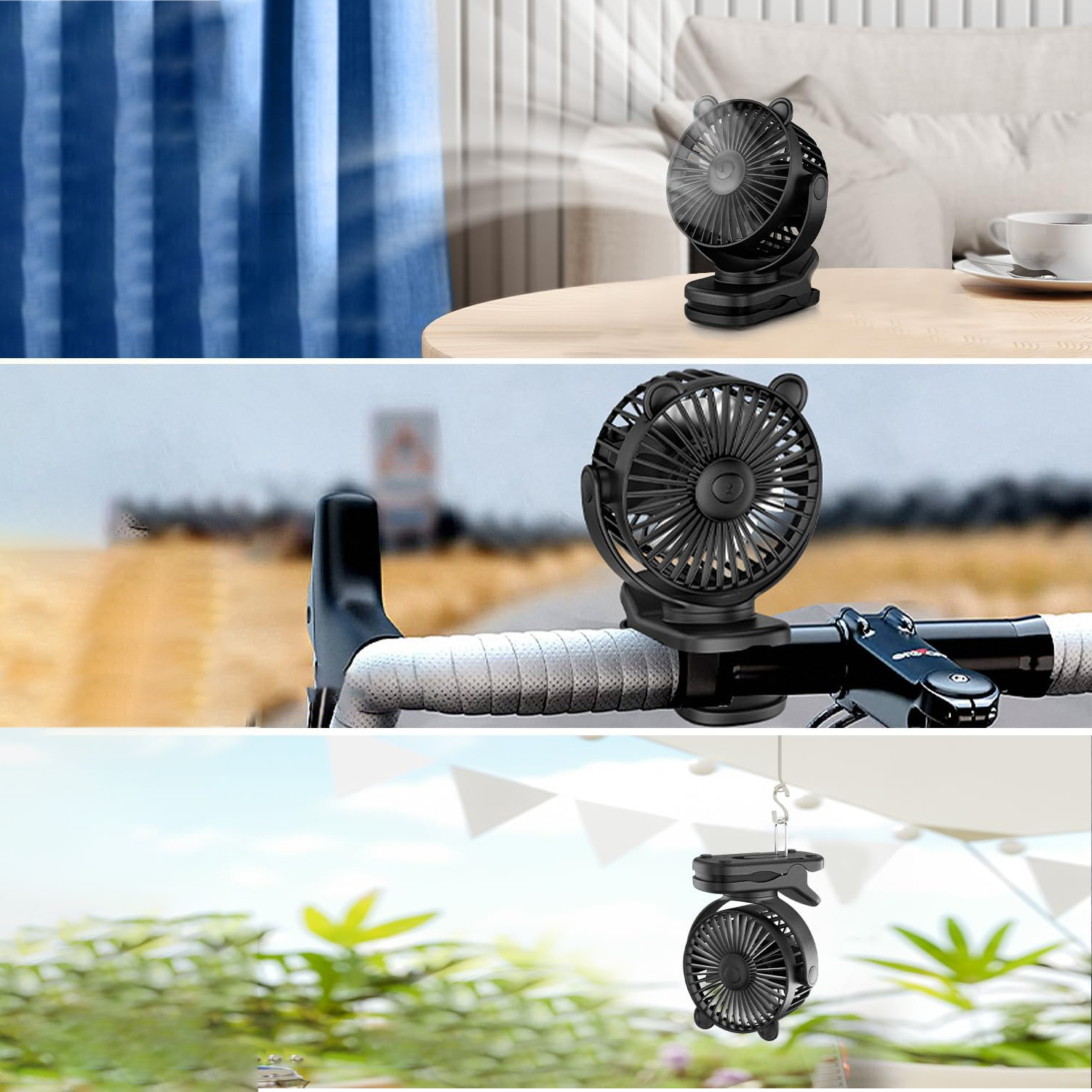 WENTYLATOR BIURKOWY WIATRAK BEZPRZEWODOWY STOJĄCY + KLIPS 2000MAH USB Zasilanie USB