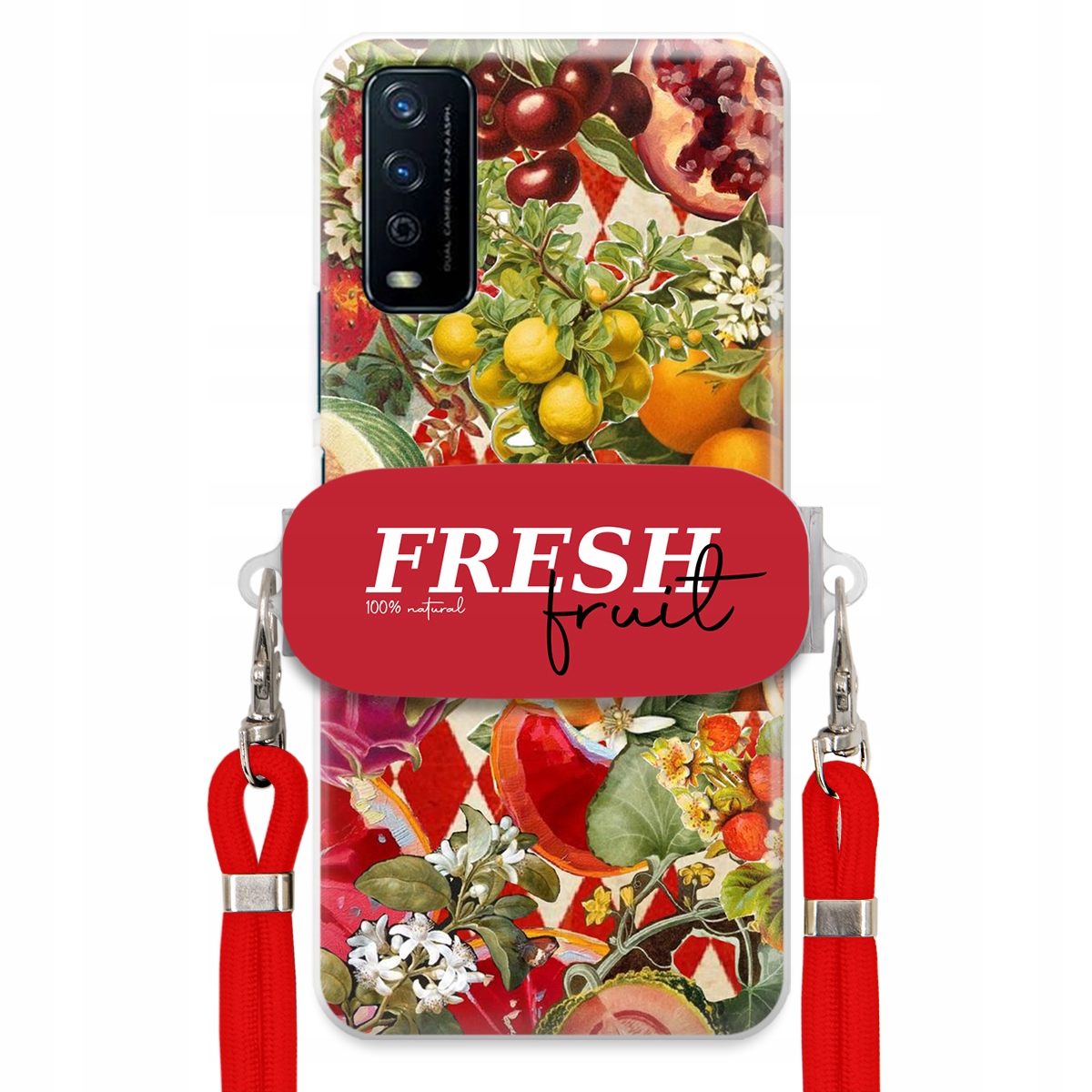 Puzdro pre Vivo Y20i Červené Crossbody vodítko držiak Fresh Fruit Ovocný