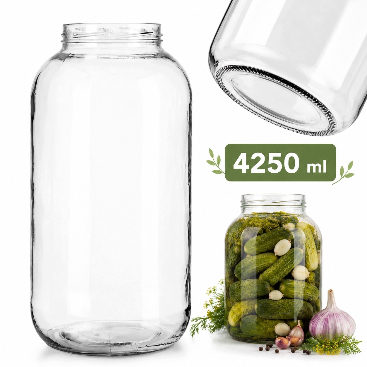 Słój 4,25L 4250 ml Szklany Duży Ogórki Kapusta Przetwory BEZ ZAKRĘTKI