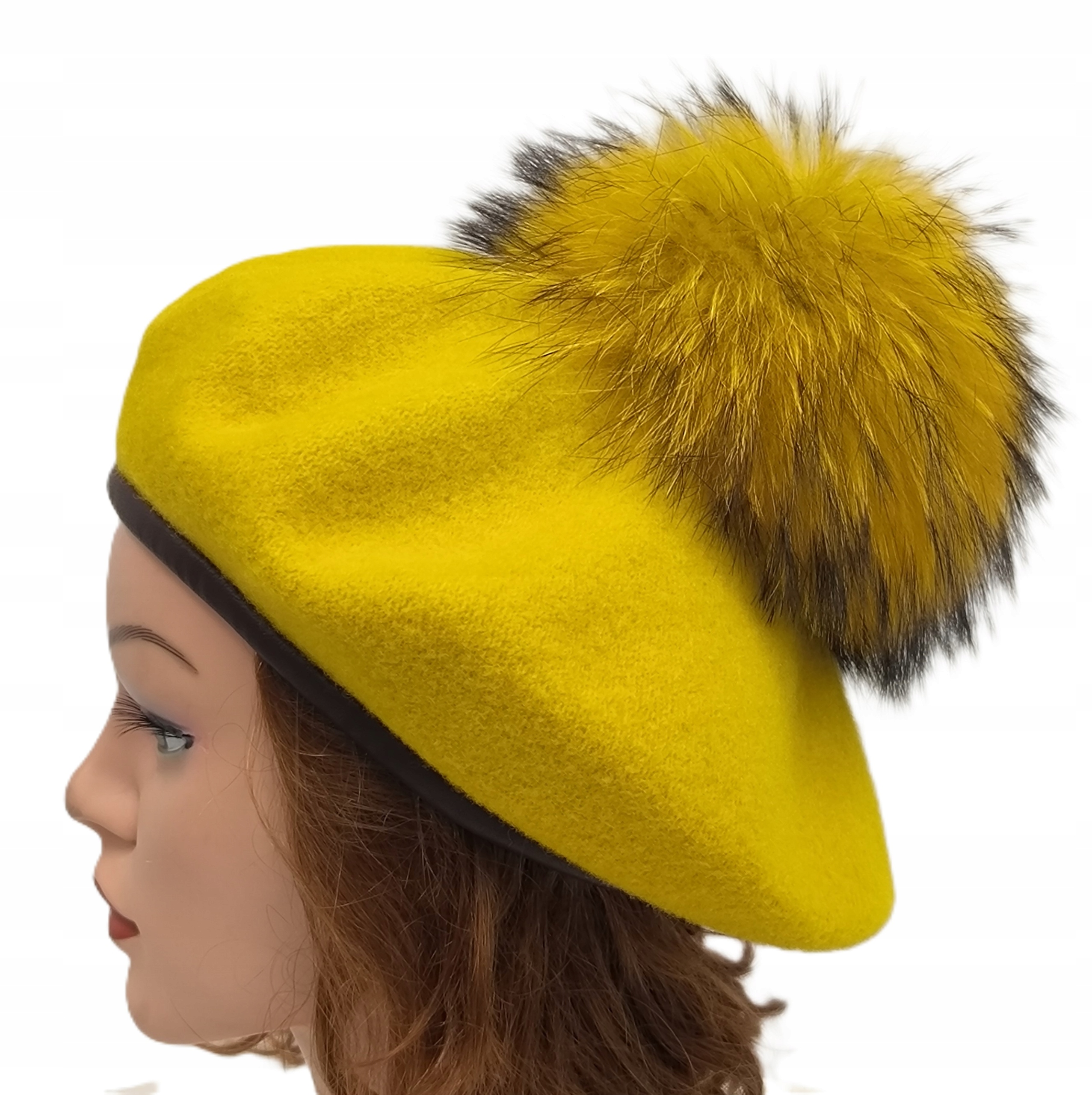 Český Beret s přírodním bambulem Jenot Žlutý Citron Lemon Fezko Tonak Flo