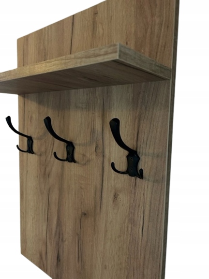 Nástěnný Věšák 70X50 Na Oblečení Klíče S Poličkou dřevěný s závěsnými háky