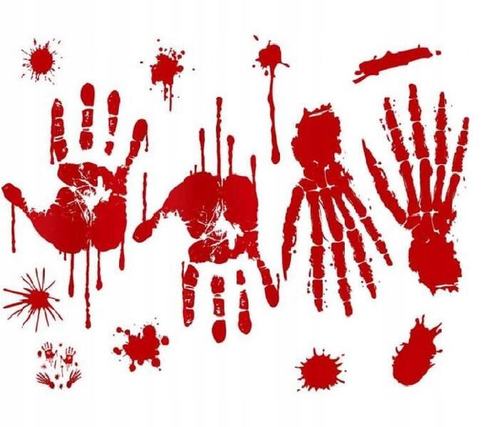 Ozdoby Halloween ślady krwi dłonie krew czerwone straszne naklejki Godan