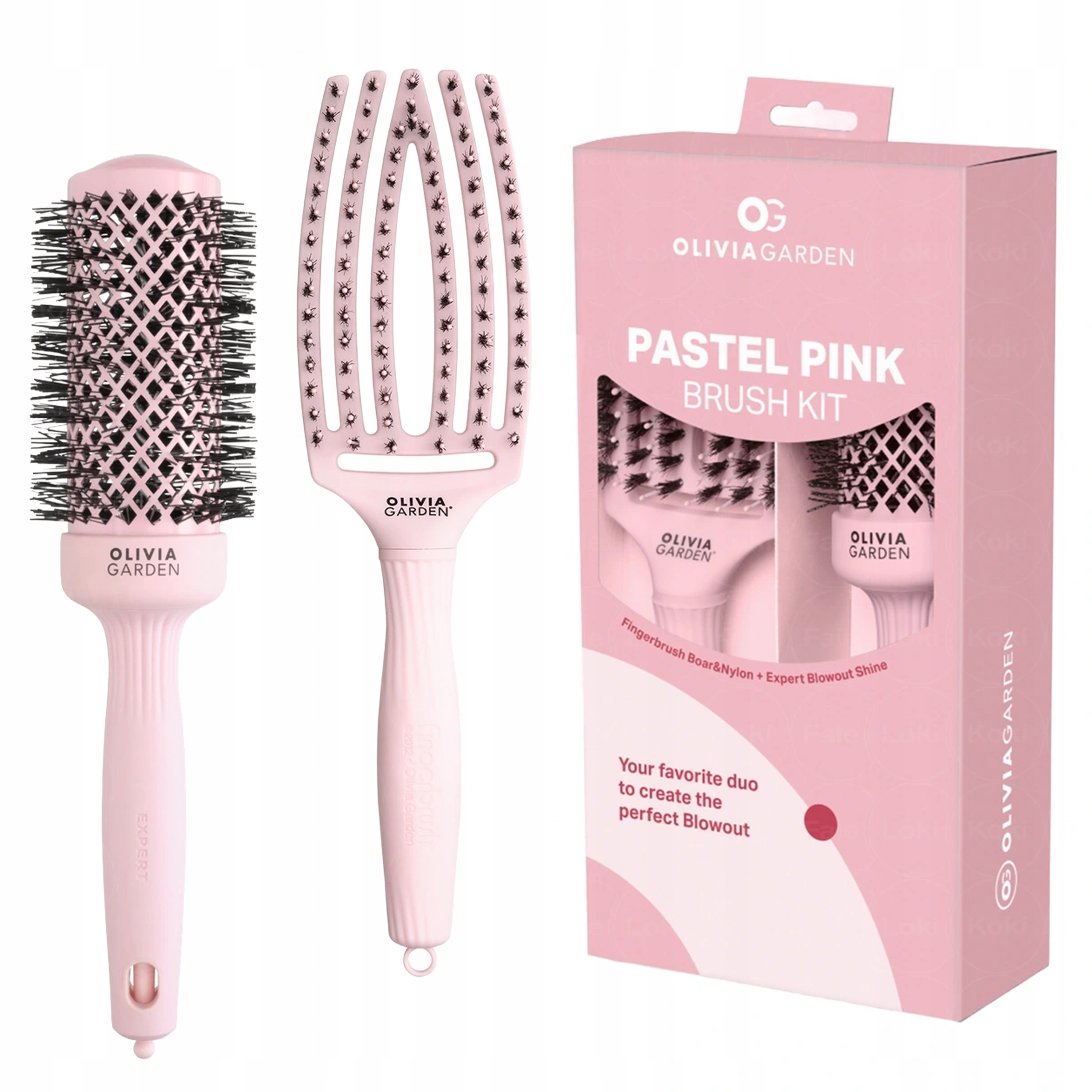 Olivia Garden Fingerbrush Zestaw Szczotek Do Włosów Pastel Pink Brush Kit