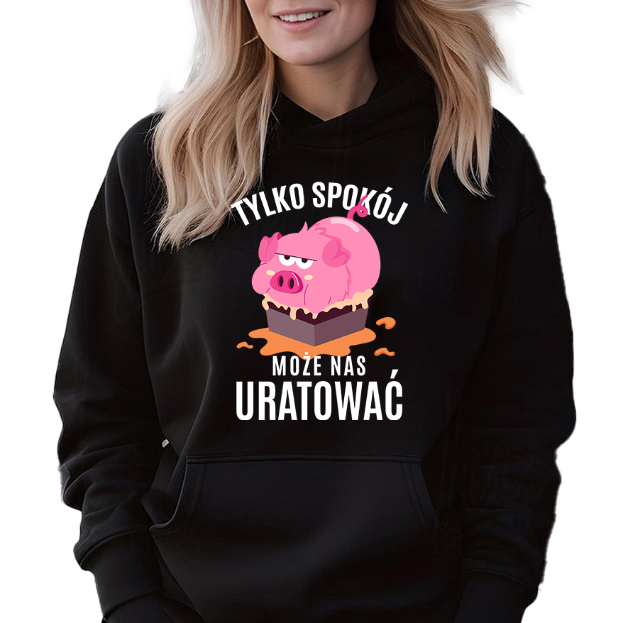 Mikina Černá Kapuce Na Dárek Klid Nás Může Zachránit Prasátko S