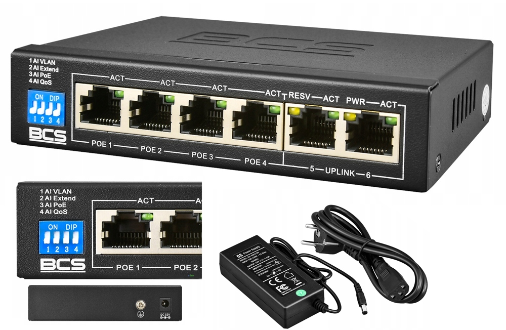 

Switch Poe Bcs BCS-B-SP0402 6 portów 10/100MB Lan