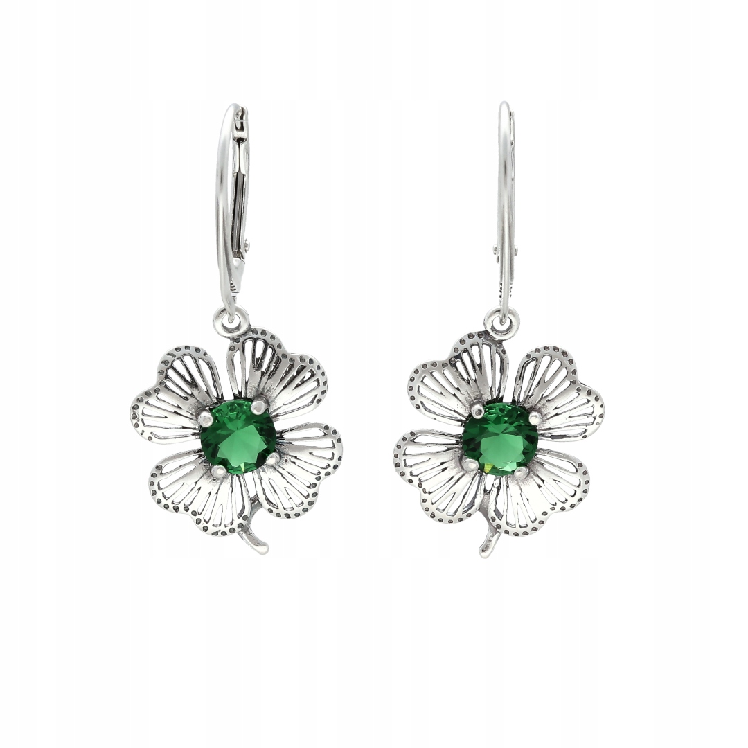 Náušnice jetel se smaragdovou zirkonií stříbro