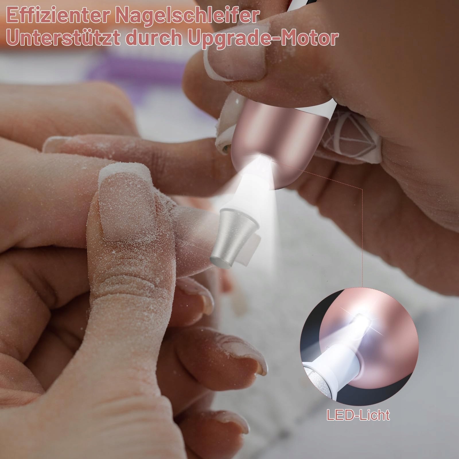 BEAUTYPRO Zestaw Manicure Pedicure Elektryczny Z 9 Końcówkami LED Etui — miniatura 3