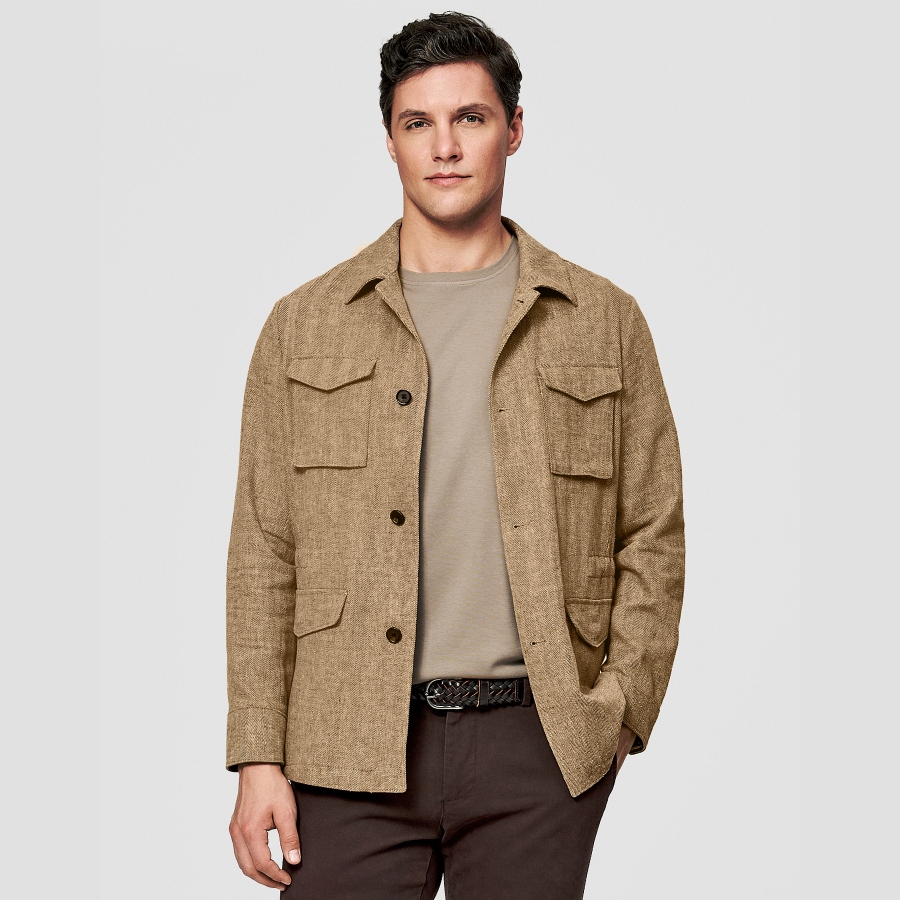 Béžová sako ve stylu safari z lnu a bavlny Pako Lorente vel