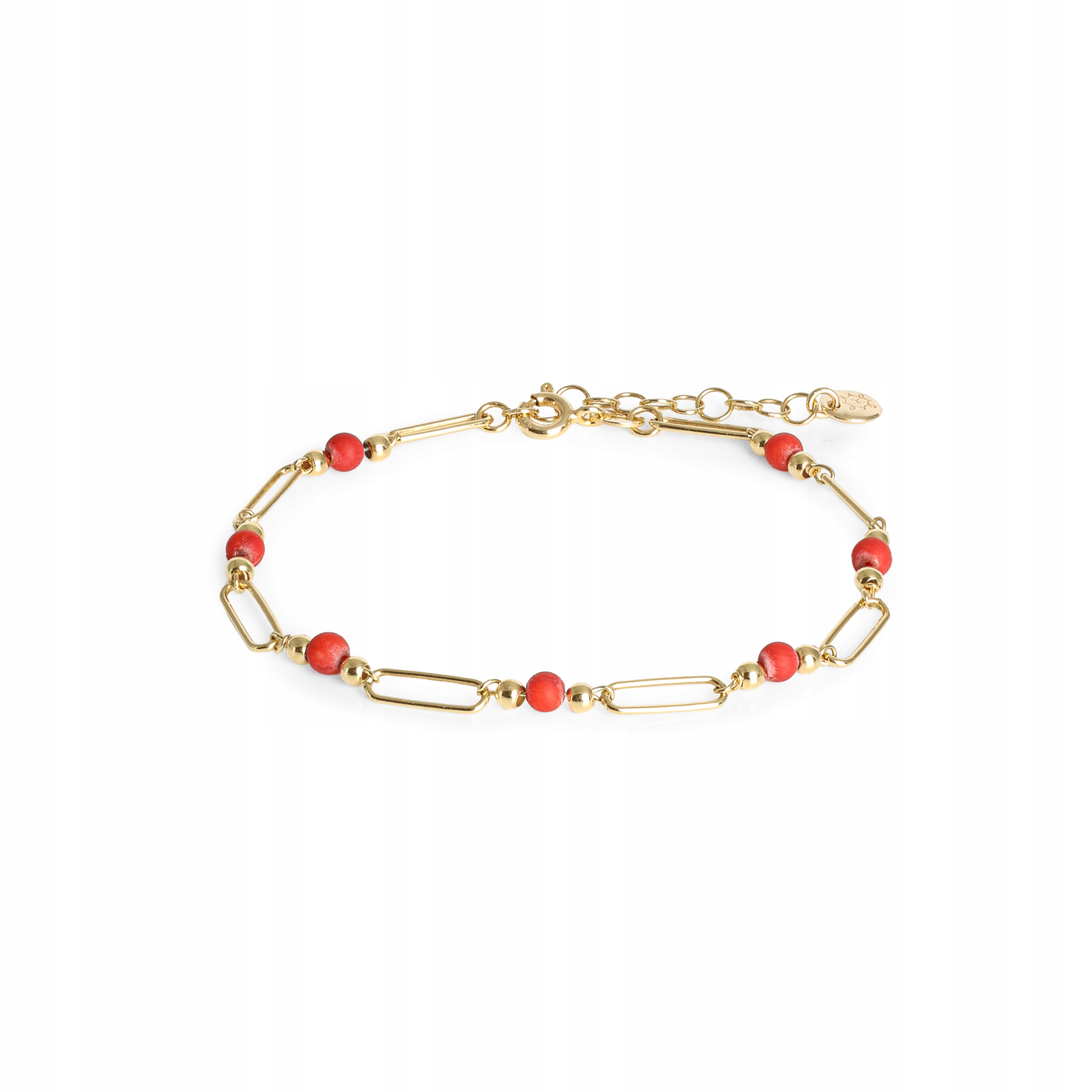 Bransoletka pozłacana Ania Kruk złota łańcuch czerwpmy koral srebro 925