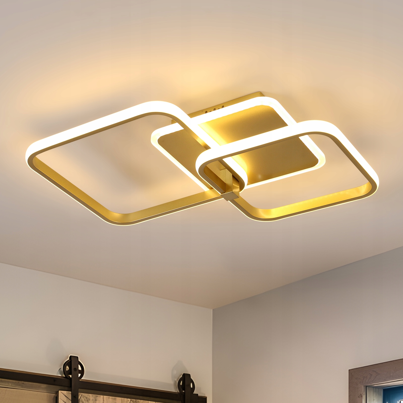 Lampa Sufitowa Led Wisząca Złota Kwadrat Nowoczesna Do Salonu 52W 3000K