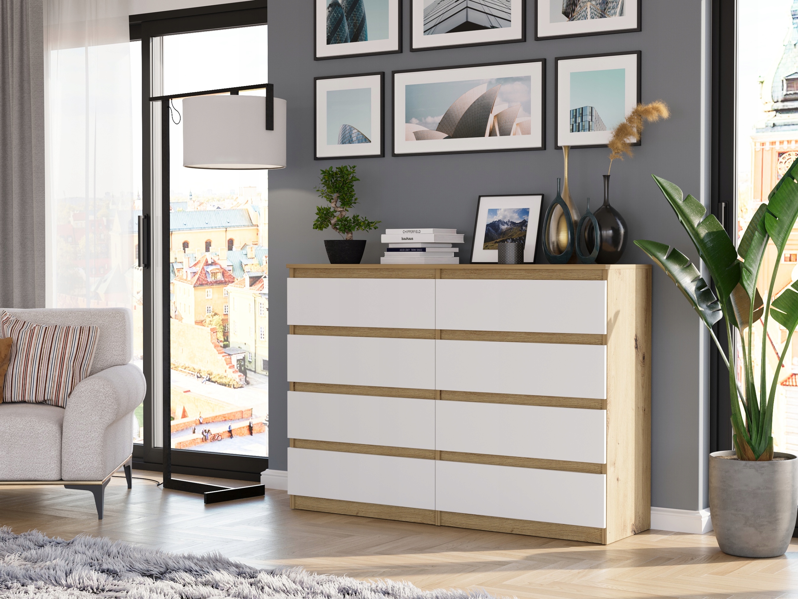 Nowoczesna KOMODA 140CM SZAFKA 8 SZUFLAD PL R-140-S8 ARTISAN MIX